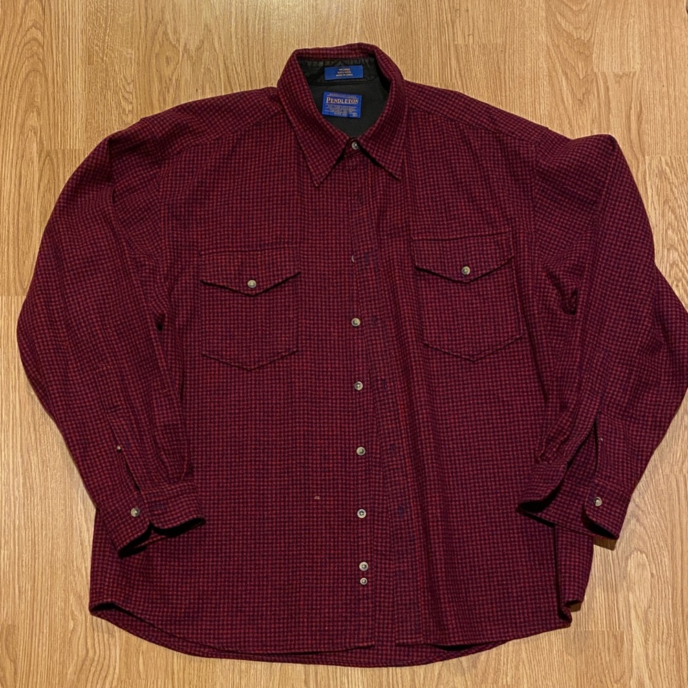 Pendleton Men's Dark Red and Black Checkered Shirt